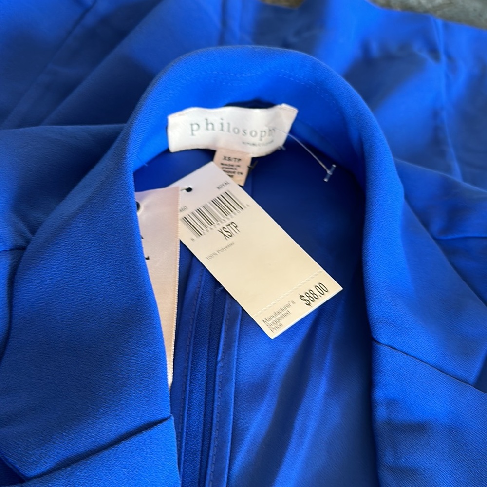 NWT PHILOSOPHY ROYAL BLUE RUCHED SLEEVE NON WRINKLE BLAZER XS - Picture 6 of 8